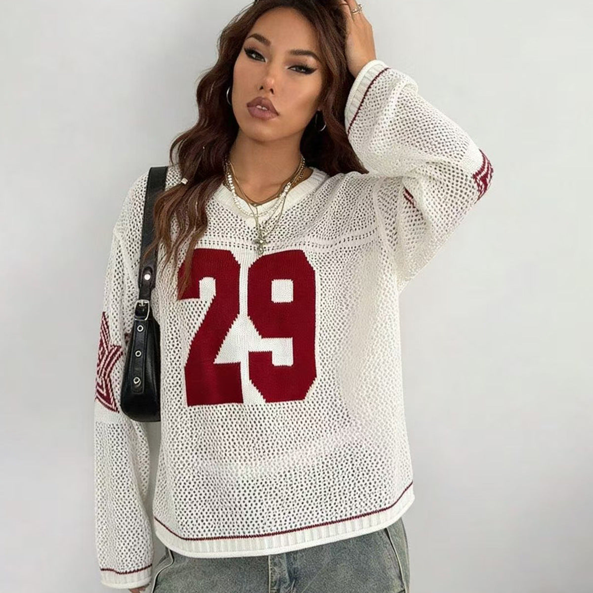 Knitted Hollow Out Cutout out See through Pullover Jersey Long Sleeve Beach Cover-up Sun Protection T shirt