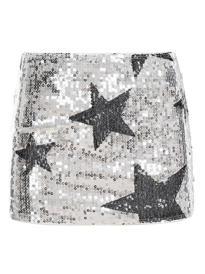 Sexy Sequined Five Pointed Star Short Skirt Women Low Waist Knitted Street Hip Skirt
