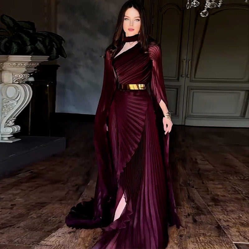 Summer Long Shawl Split Graceful Formal Dress Belt Dress