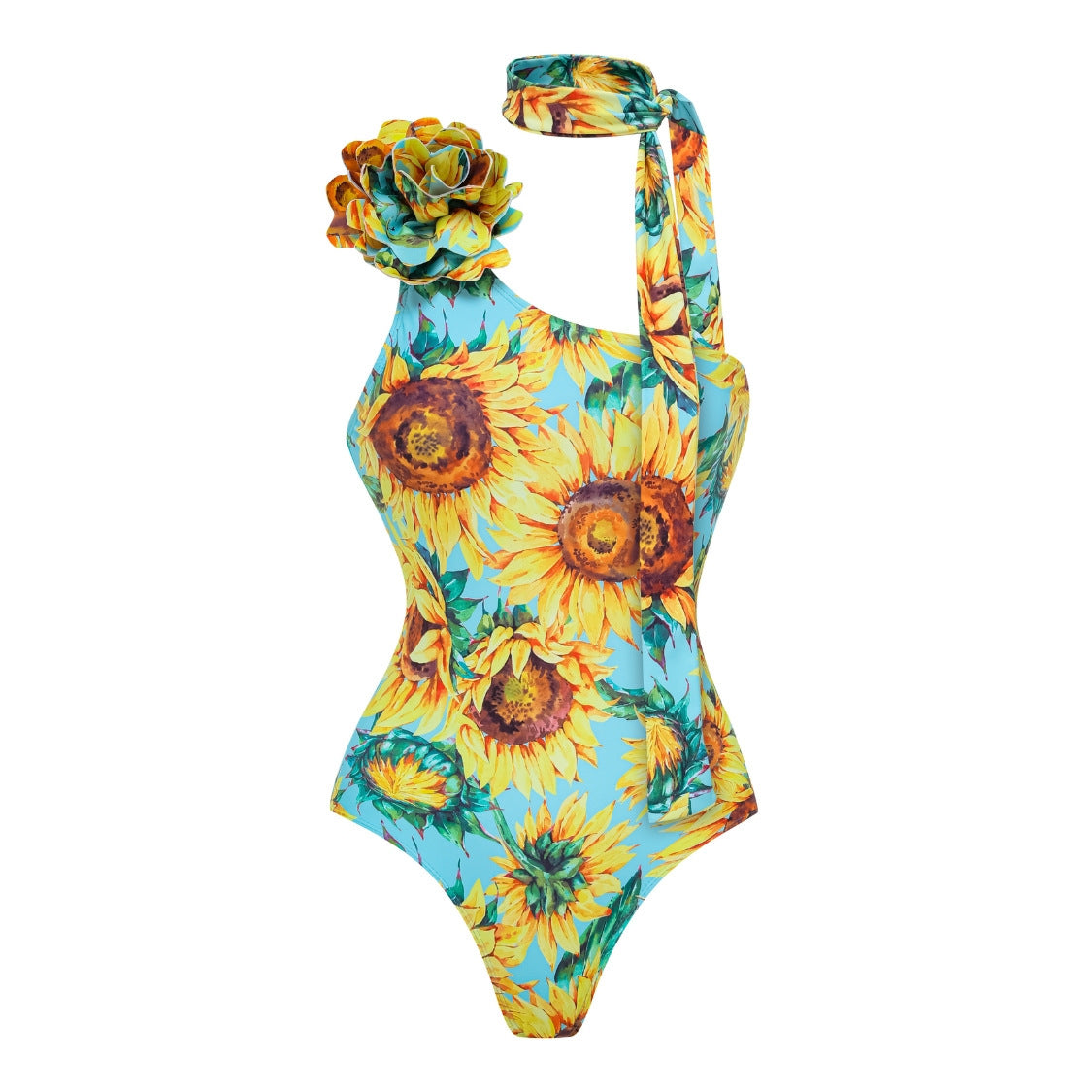 Swimsuit Sunflower Print Lace up Hard Bag One Piece Swimsuit Set Women