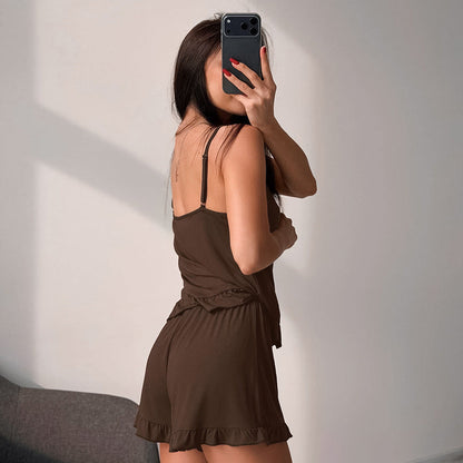 Knitted Modal Vest Top Wooden Ear Shorts Two Piece Soft Pajamas Home Wear