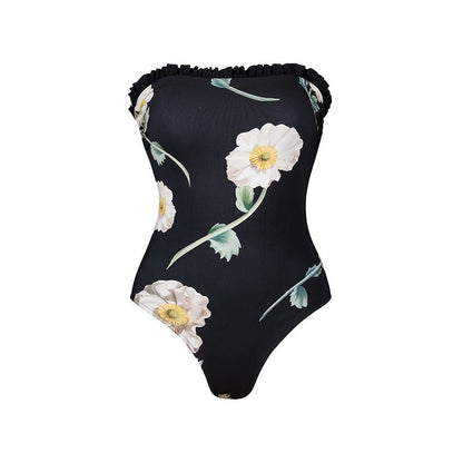 Swimsuit Wooden Ear Tube Top Floral One Piece Swimsuit Set Women