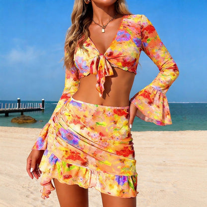 Swimsuit Printed Four Piece Bedding Set Beach Skirt Bikini Swimsuit Women Bikini