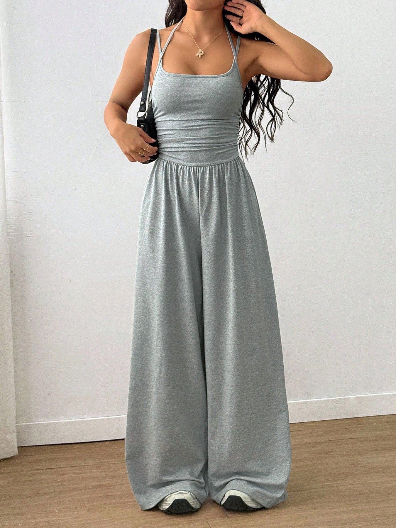 Suspender Women Casual Summer Wide Leg Loose Wrapped Chest Nipped Waist Jumpsuit