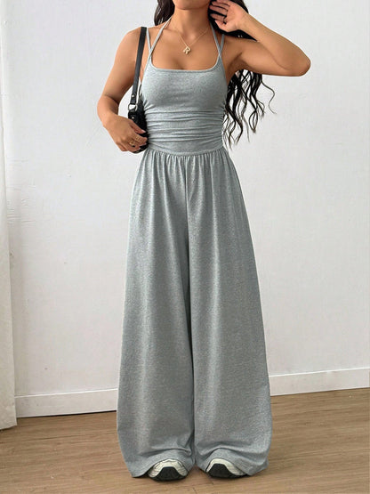 Suspender Women Casual Summer Wide Leg Loose Wrapped Chest Nipped Waist Jumpsuit