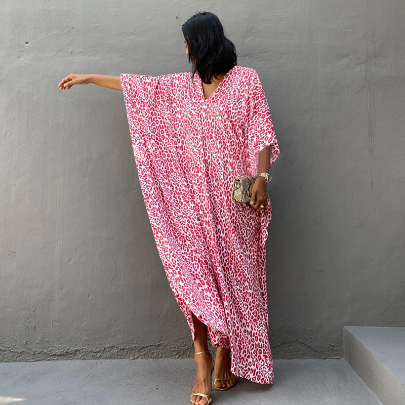 Printed Long Skirt Beach Cover up Vacation Maxi Dress Bikini Swimsuit Blouse Sun Protection Shirt