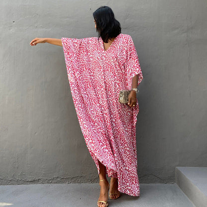Printed Long Skirt Beach Cover up Vacation Maxi Dress Bikini Swimsuit Blouse Sun Protection Shirt