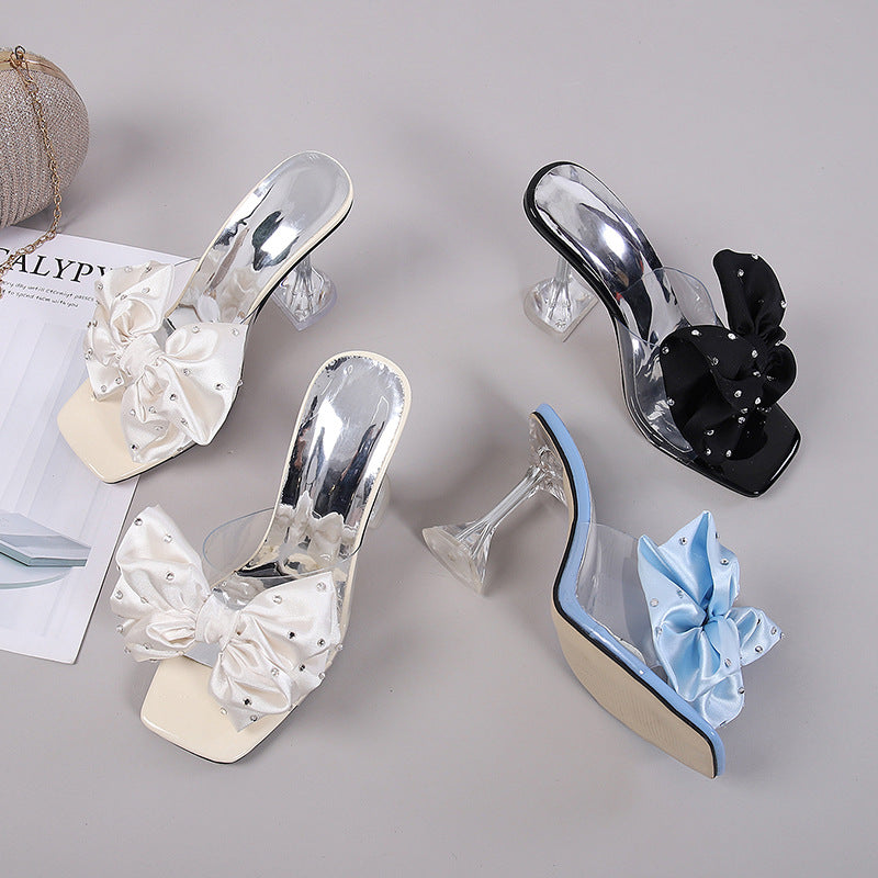 Summer Fairy Transparent Ankle Strap Sexy Open Toe Stiletto Heel Slippers Rhinestone Outdoor Cocktail Wine Glass Heel