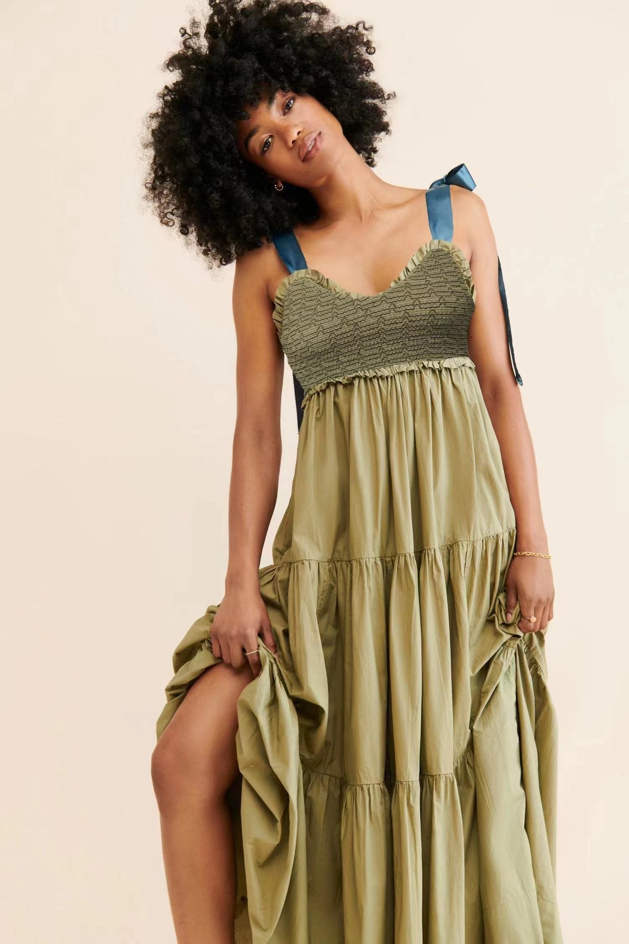 Women Clothing Office Sleeveless Sexy Lace up Long Sling Dress Women