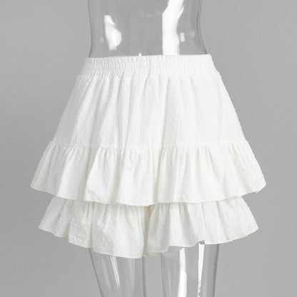 Ruffled Shorts Summer Polka Dot Solid Color High Waist Pure Cotton Shorts Pantskirt