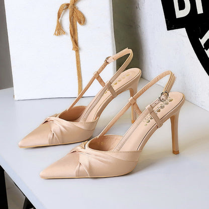 High Grade Cocktail High Heels Stiletto Heel Low Cut Bowknot Hollow Out Cutout Back Strap Super High Heel Shoes