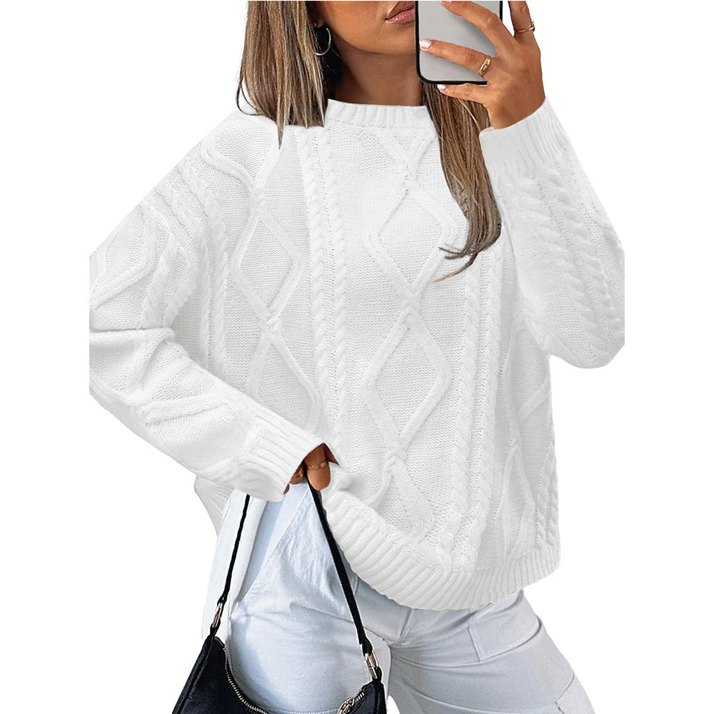 Autumn Winter Women round Neck Loose Winter Twisted round Neck Vintage Sweater