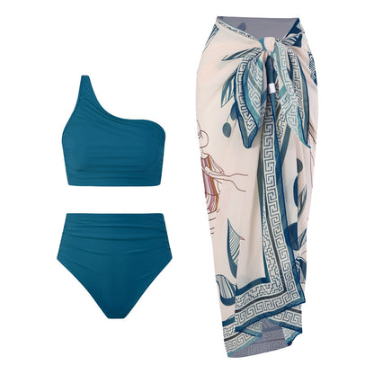 High Waist Solid Color Bikini Swimsuit Women Split Swimsuit Bikini