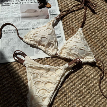 Sexy Backless Mesh Stitching Drawstring Strap Split Swimsuit Bikini Bikini