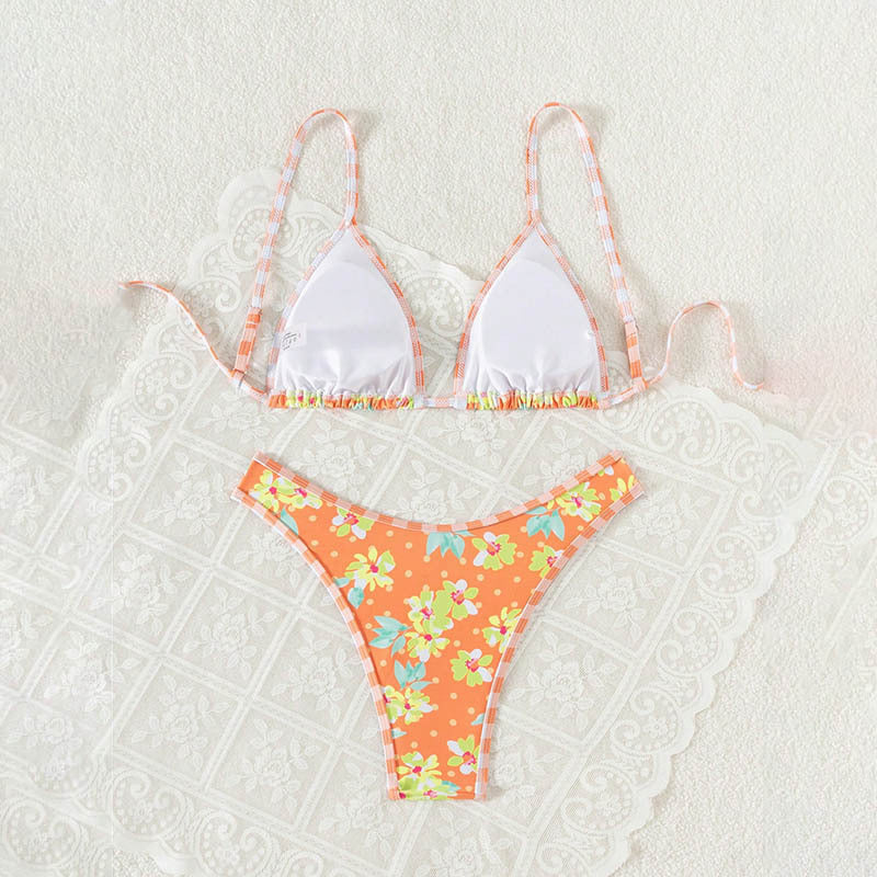 Printed Lace up Bikini Swimsuit Women Holiday Spring Beach Swimsuit