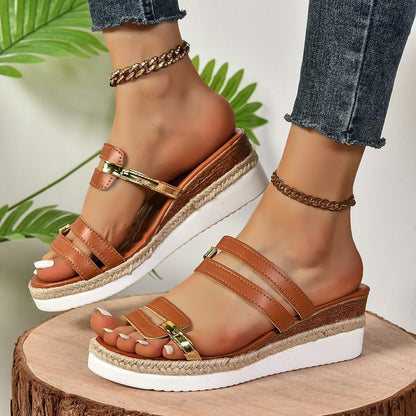 Women Sandals Summer Flat Wedge Peep Toe Casual Women Sandals