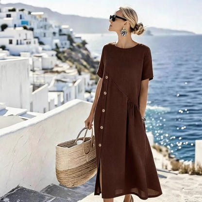 Casual Fastener Decoration Fold Pocket Mid Length Dress