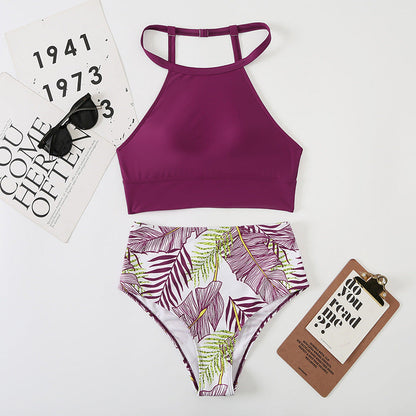 Sexy Women Split High Waist Pockets Bikini Bikini Printing Multicolor Swimsuit