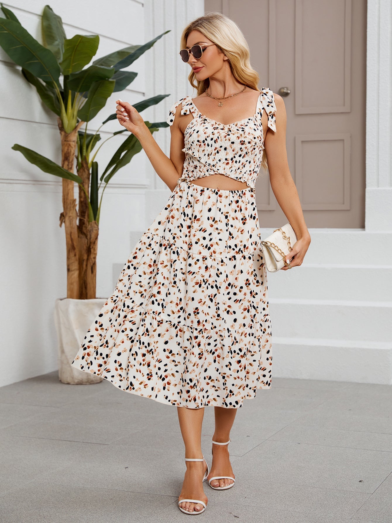 Women Clothing Spring Summer Printed Halter Dress Holiday Beach Dress