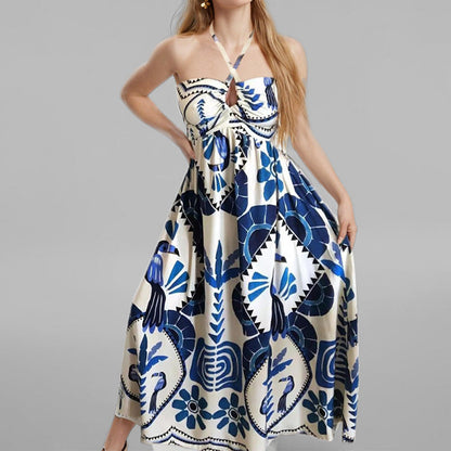 Women Clothing Spring Printing Halter Tube Top Sexy Dress