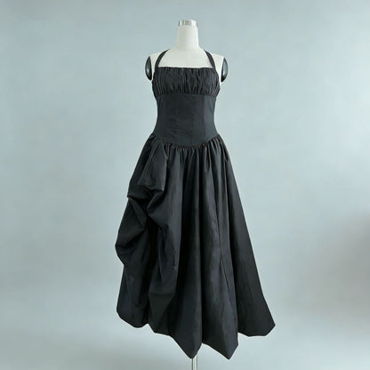 Elegant Retro Halter Tube Top Maxi Dress Waist Slimming Three Dimensional Floral Dress Women
