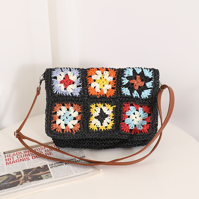 Sources Grandma Plaid Crossbody Straw Bag Contrast Color One Shoulder Straw Bag Woven Bag Women Beach Bag