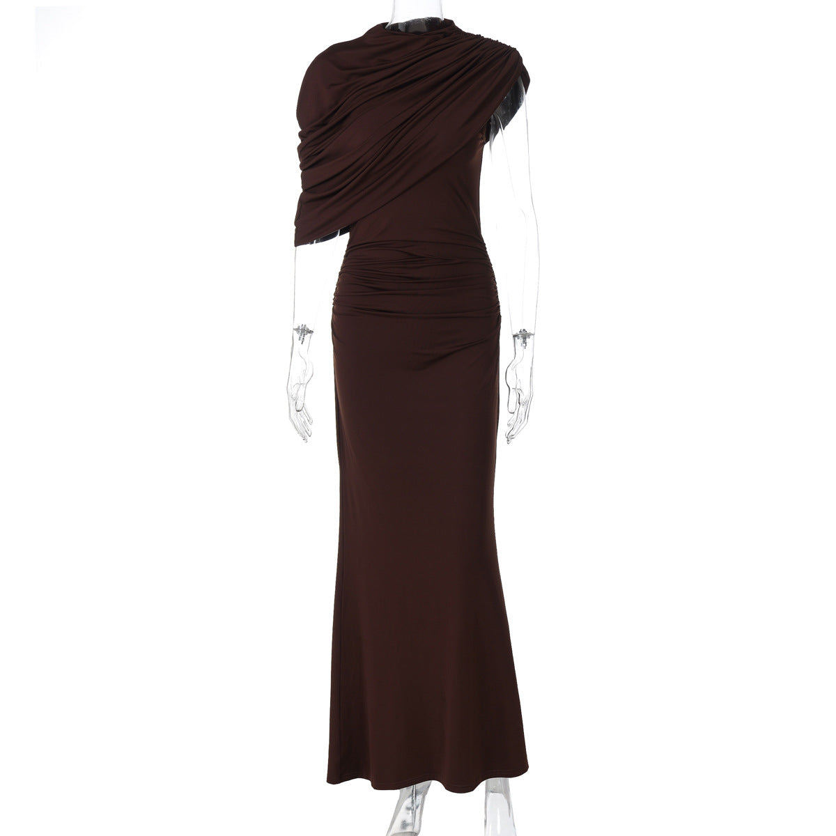 Women Clothing Summer Oblique Shoulder Design Skinny Sheath Pleated Irregular Asymmetric Dress