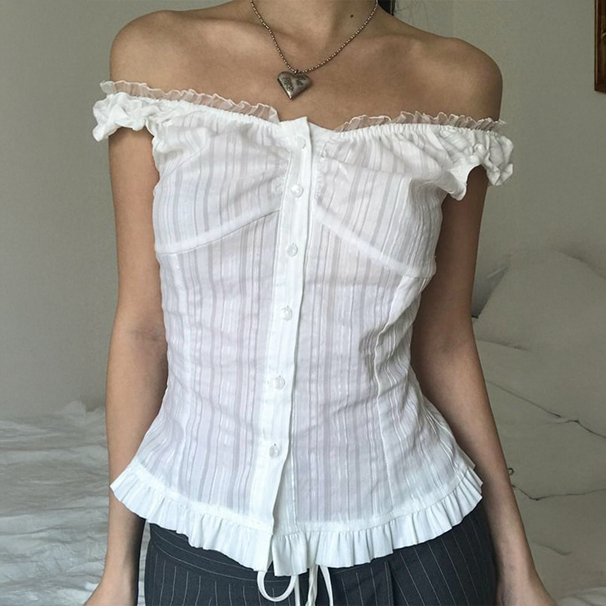 Women Clothing Summer Sexy Cold Shoulder Sleeveless Cardigan Shirt