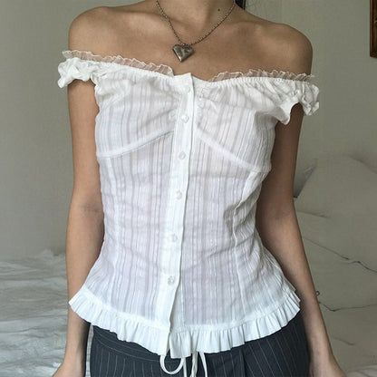 Women Clothing Summer Sexy Cold Shoulder Sleeveless Cardigan Shirt