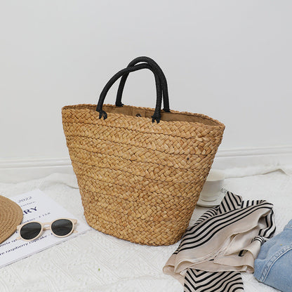 Large Capacity Straw Bag All Match Simple Portable Natural Grass Hand Woven Bag Women Vacation Beach Bag