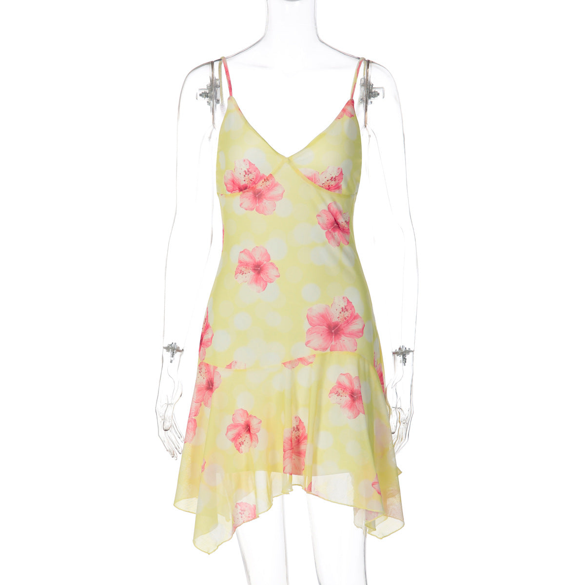 Women Clothing Summer Slim Fit Sexy Deep V Plunge Pure Youth Printed Strap Backless Dress