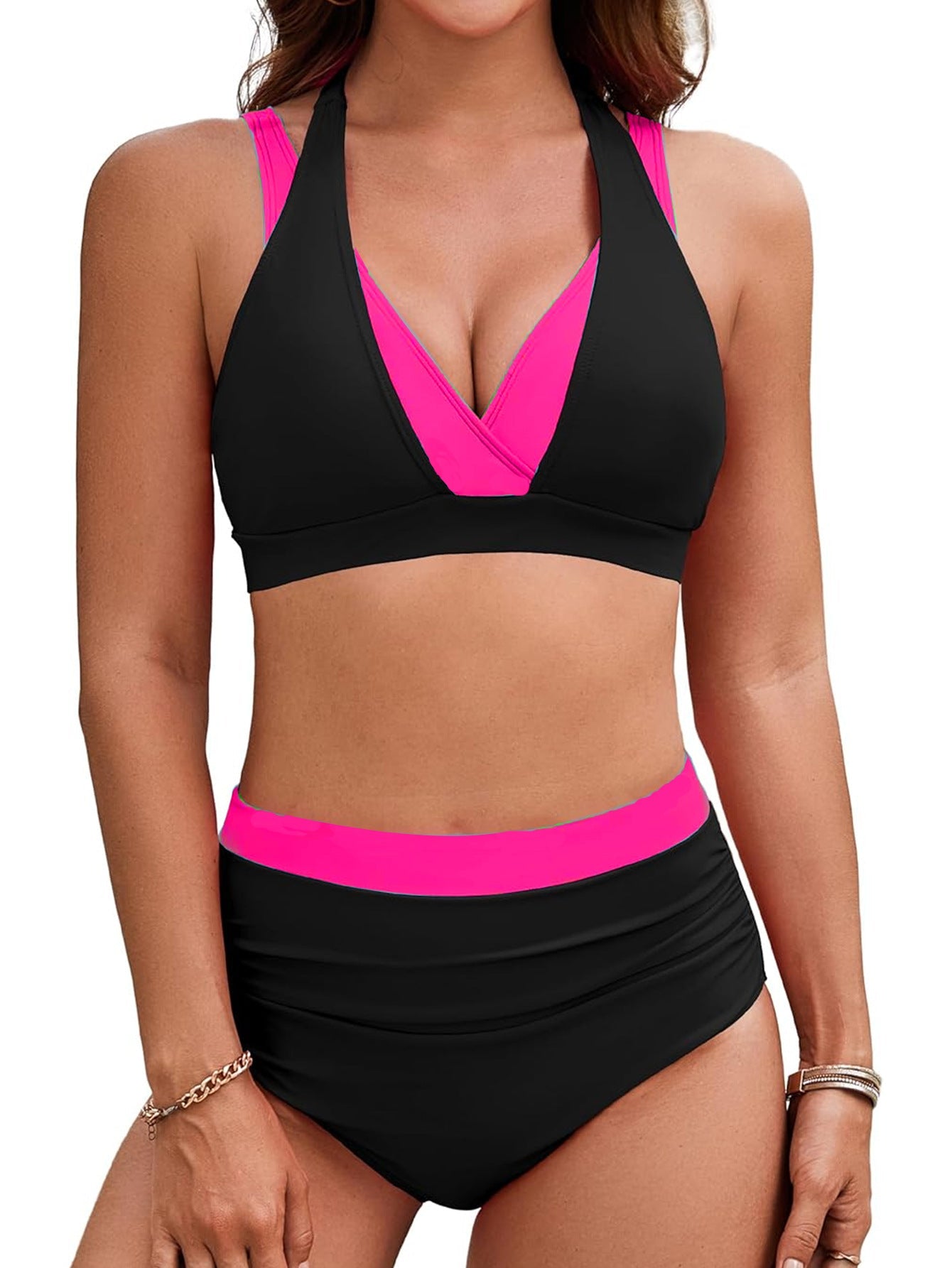 Bikini Color Matching Halter High Waist Sexy Bikini Split Swimsuit Women