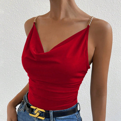 Sexy Red Slip Vest Women Summer Slim Fit Slimming Pleated Waist Tight Short Strapless Tops Outerwear