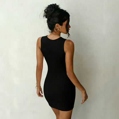 Sleeveless Waist Baring Twist Design Slim Slimming Sexy Hip Dress