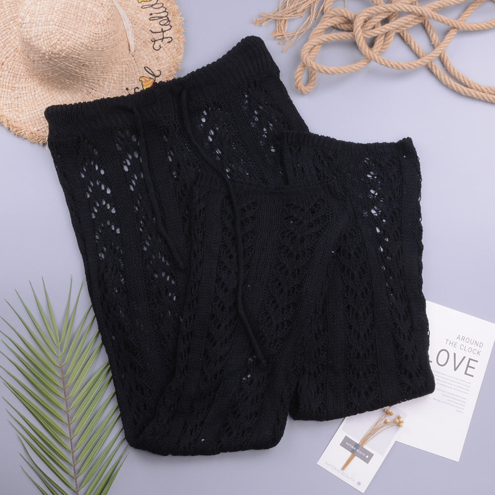 Hollow Out Cutout Out Hand Crochet Loose Wide Trousers Vacation Beach Pants Trousers