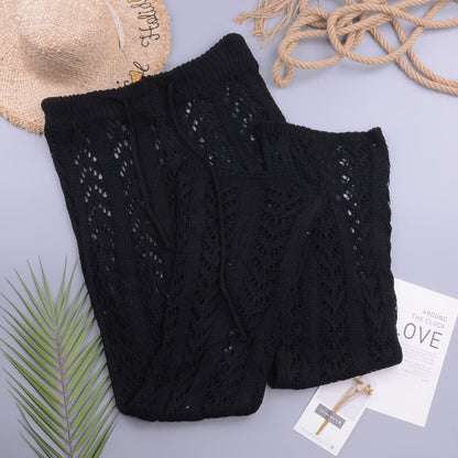Hollow Out Cutout Out Hand Crochet Loose Wide Trousers Vacation Beach Pants Trousers