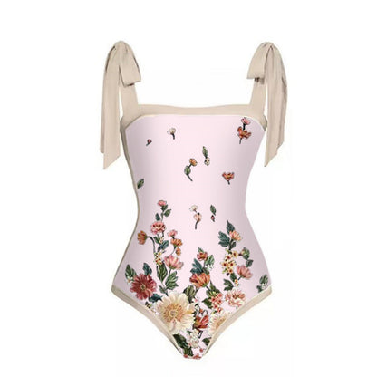 Mesh Two Piece French Swimsuit Digital Printing Sheath Dress Swimsuit for Women