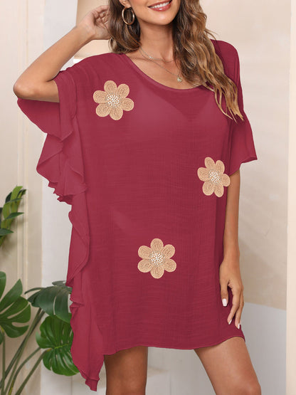 Women Dress Women Clothing Ruffled Solid Color Simple Loose Beach Beach Cover Up