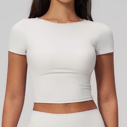 Cream Brushed Exercise Yoga Clothes Women Slim Fit Sports Short Sleeved Shirt Breathable Skin Friendly Fitness T shirt Women