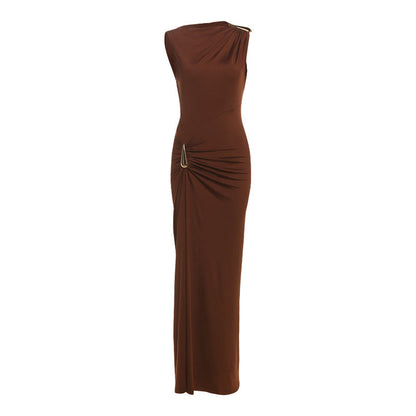 Women Clothing Summer Sexy Slim Metal Decorative Sheath Sleeveless Dress