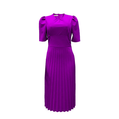 Summer Short Sleeve Pleated Solid Color Dress