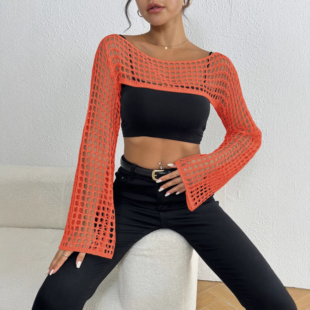 Spring Summer Beach Cover-up Women Clothing Short Top Casual off Neck Woven Shirt Short Top