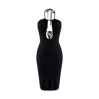 Sexy Hollow Out Cutout-out Halter Dress Women Summer Seaside Beach Backless Slit Slim Fit Niche Sexy Dress