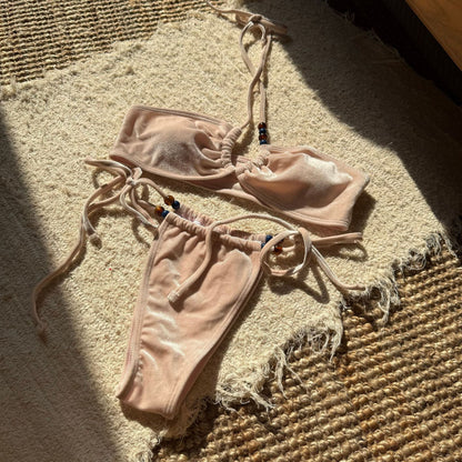 Velvet Bright Beaded Sexy Lacing Split Swimwear Swimsuit Bikini