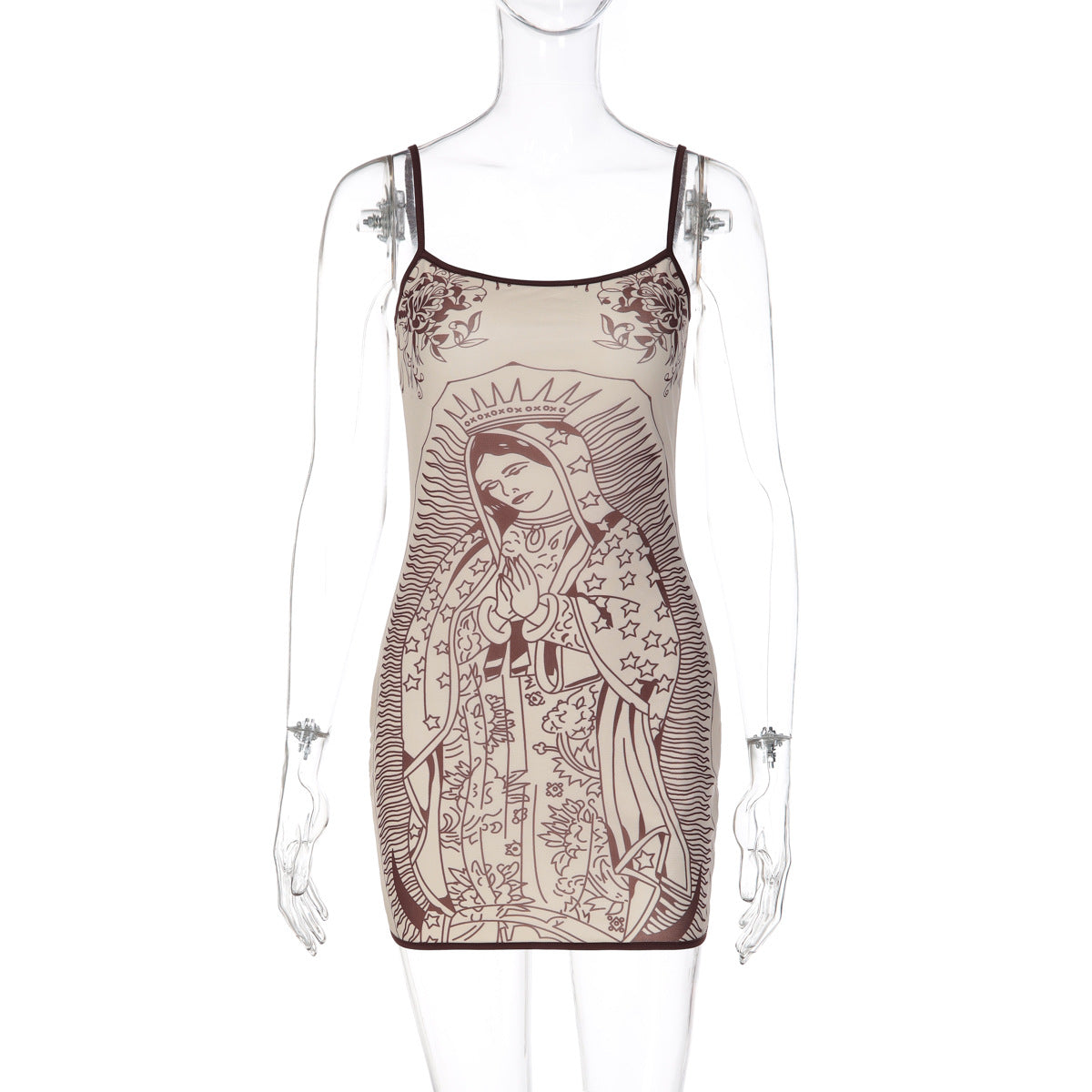Figure Print Slim Short Hip Hugger Strap Dress Women Clothing