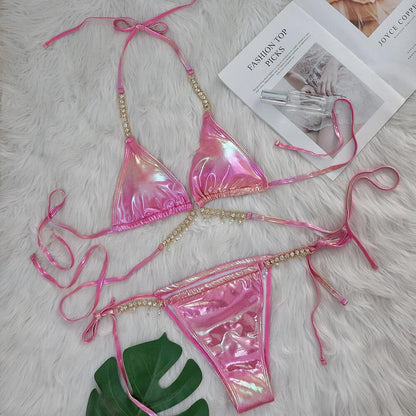 Crystal Diamond Bikini Sexy Bronzing Strap Women Split Swimsuit Swimsuit