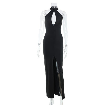 Sexy Hollow Out Cutout out Sleeveless Halter Slim Fit Solid Color Light Luxury Ball Red Carpet Formal Dress Women