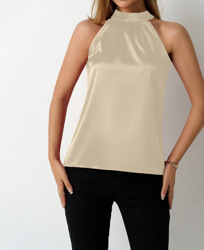Women' Summer Satin Vest Women off Shoulder Halter Satin Top