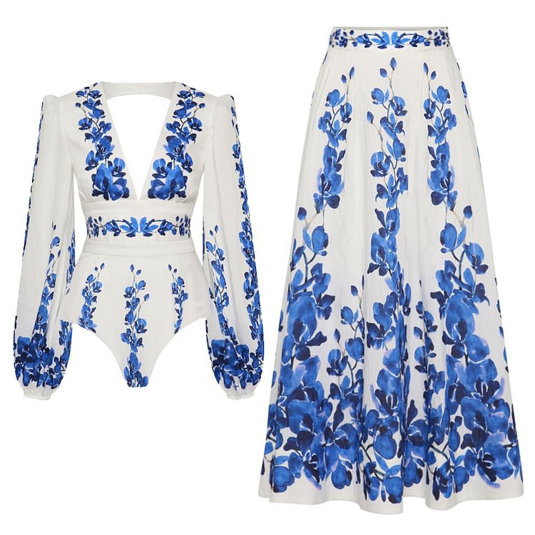 Printed High Grade High Waist Split Swimsuit Women Set Dress Bikini