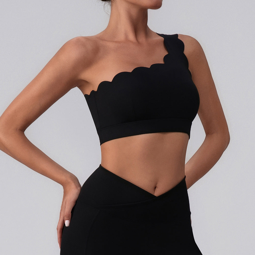 Nude Feel Lace with Chest Pad Yoga Jacket Medium Tenacity Shockproof Fitness Vest Shoulder Belt Sports Bra